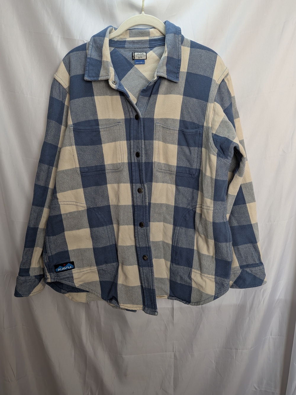 KAVU Womens Wren Blue Cream Plaid Flannel Shirt Size large